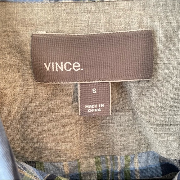 Vince Plaid Cotton Blue Green Long Sleeve Bottom Down Mens Shirt Size Small - Picture 5 of 8